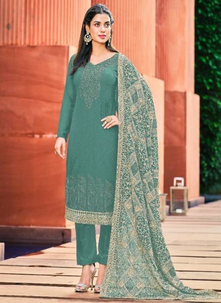 Teal Green Colour Vouch Naari 5 Heavy Fancy Festive Wear Georgette Designer Salwar Suit Collection 5003